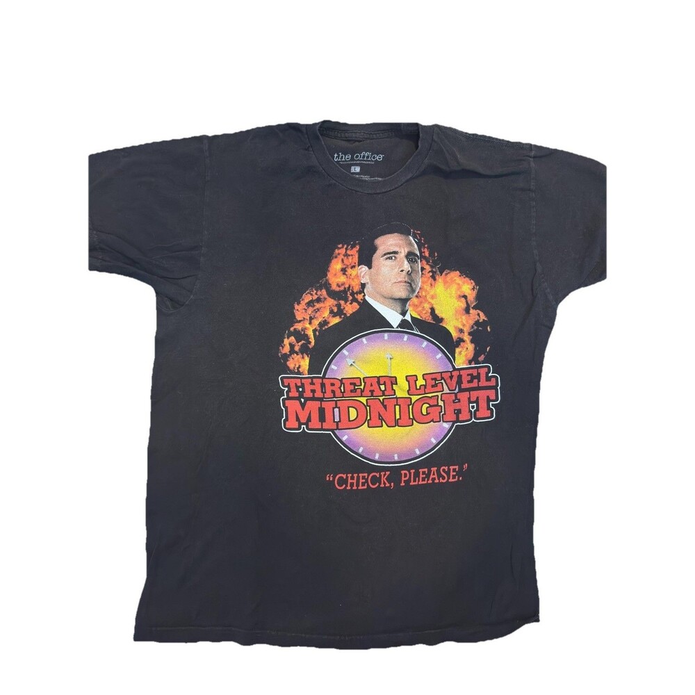 The Office Threat Level Midnight “Check, Please” Black Graphic T-Shirt — Size L